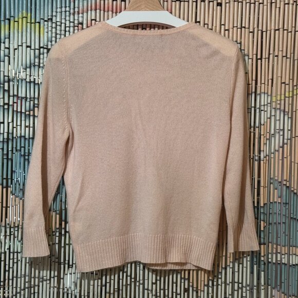 100% Cashmere Button-Down Cardigan Sweater, Blush Pink, Juniors L, Circa 1990s - Picture 2 of 16